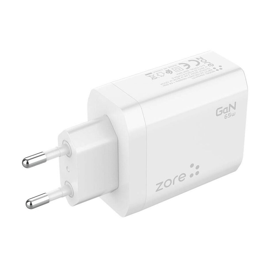 Hızlı Şarj Özellikli Seyahat Şarj Başlığı 65W (Always-01 GaN Tech Type-C PD4.0 USB-A QC3.0) Beyaz