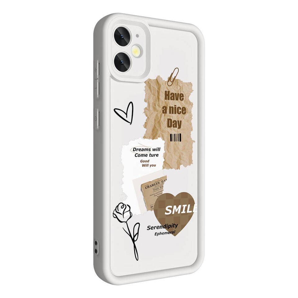 Apple iPhone 11 Kılıf Kamera Korumalı Baskılı Arka Yüzey Kapak (Klas) Beyaz