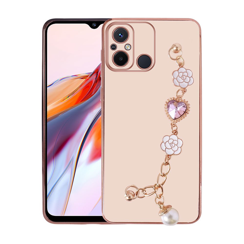 Xiaomi Redmi 12C Kılıf Çiçek Desenli Askılı Tutamaçlı Kamera Korumalı Kapak (TAKA) Siyah