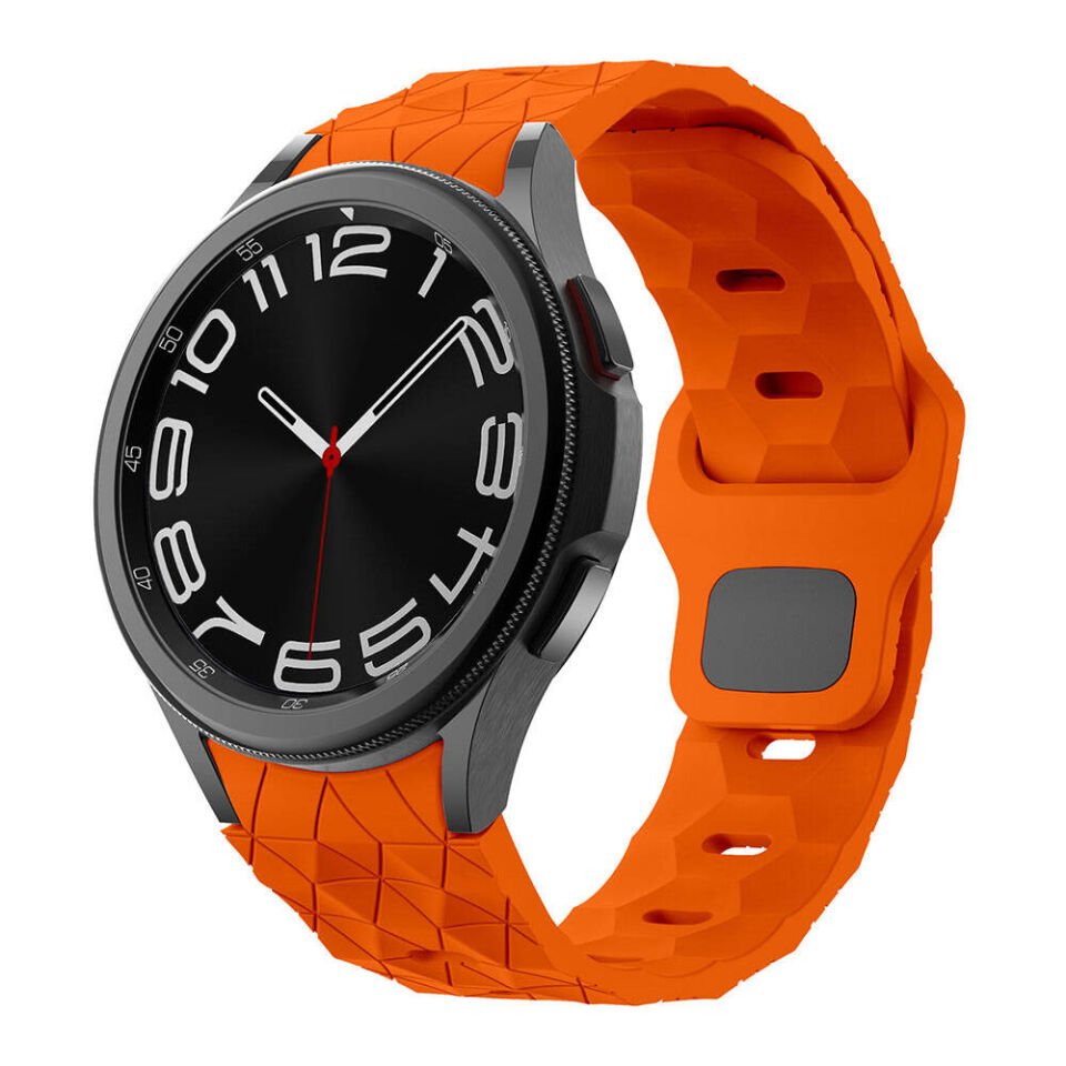 Samsung Galaxy Watch 6 44mm 20mm Futbol Desenli Spor Tasarımlı Silikon Kordon (KRD-116) Turuncu