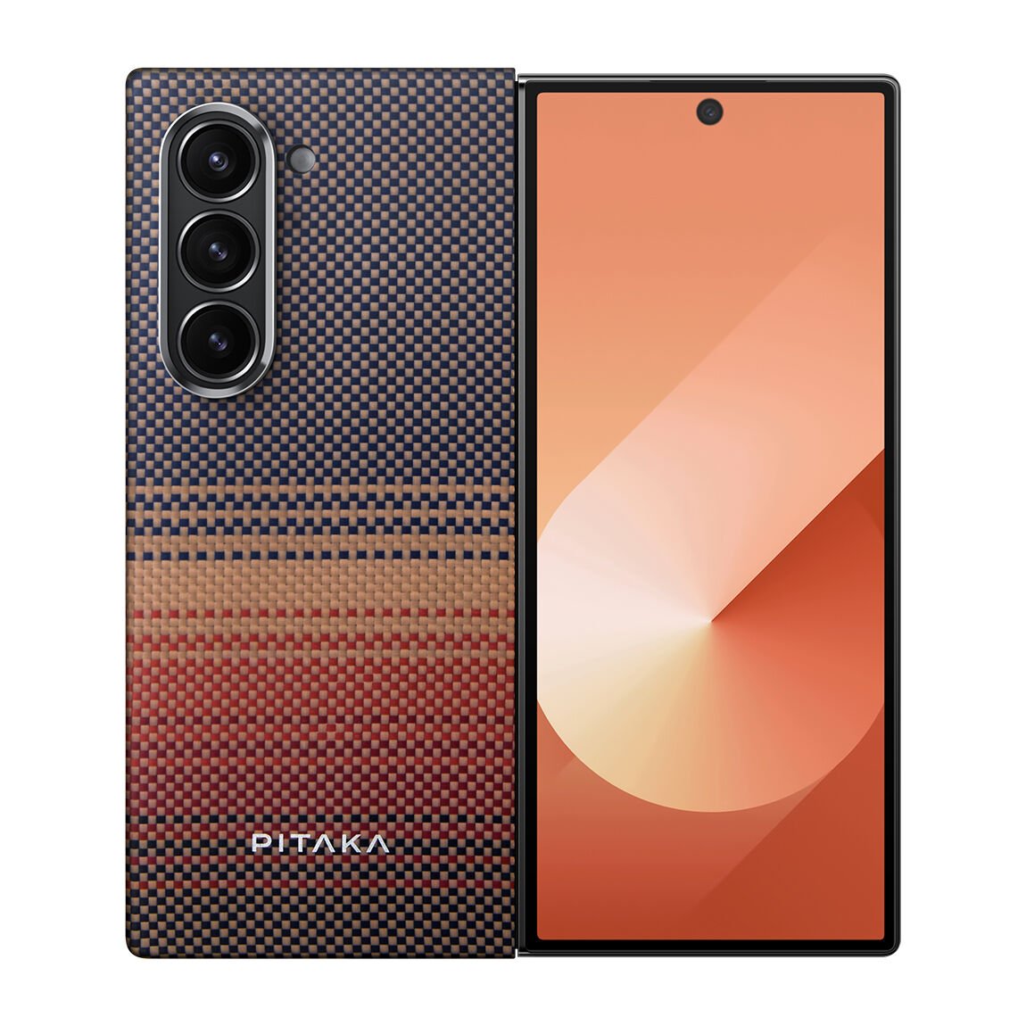 Samsung Galaxy Z Fold 6 Kılıf Magsafe Şarj Özellikli Aramid Fiber Pitaka Tactile Woven Sunset-Moonrise Serisi Sunset Kapak