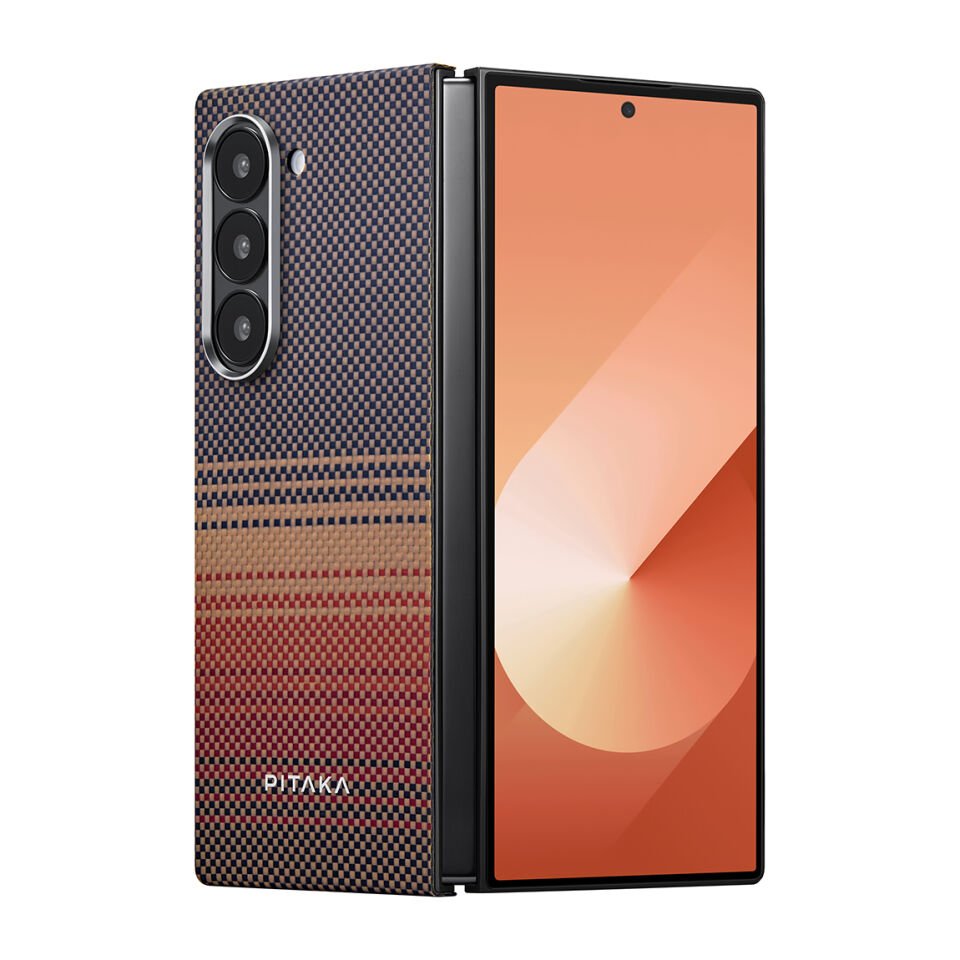 Samsung Galaxy Z Fold 6 Kılıf Magsafe Şarj Özellikli Aramid Fiber Pitaka Tactile Woven Sunset-Moonrise Serisi Sunset Kapak