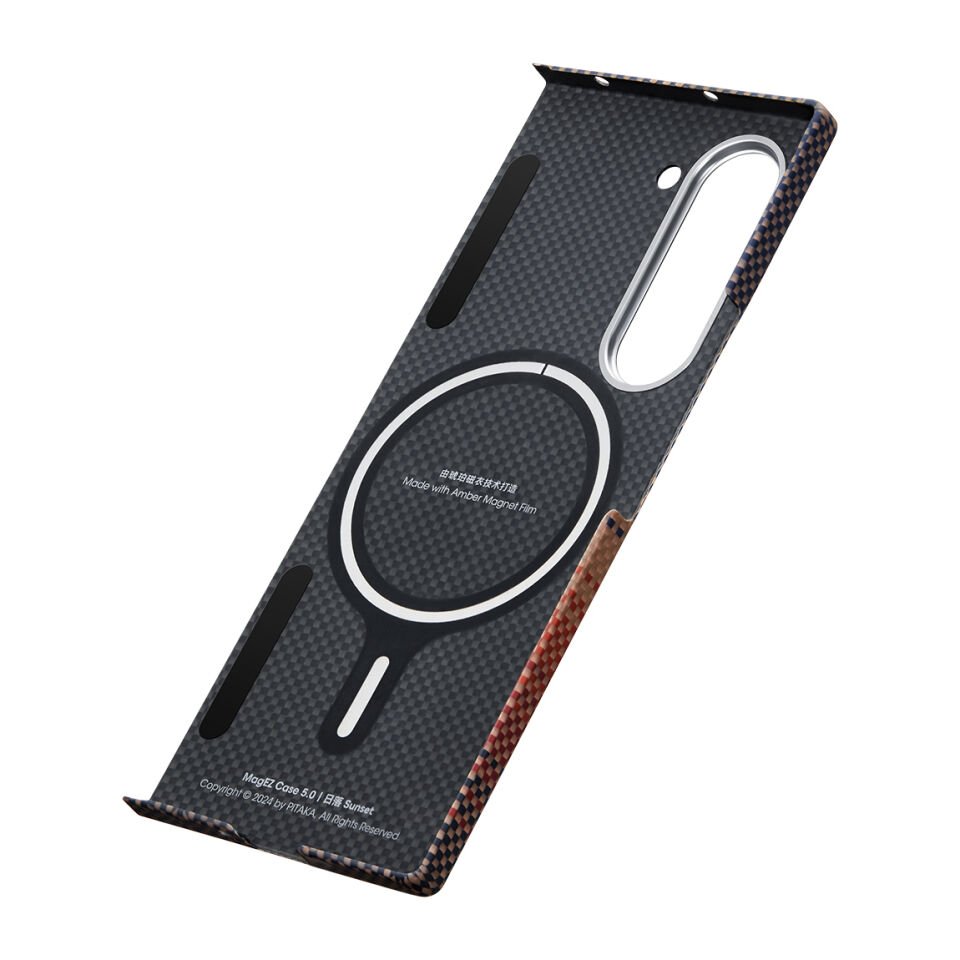 Samsung Galaxy Z Fold 6 Kılıf Magsafe Şarj Özellikli Aramid Fiber Pitaka Tactile Woven Sunset-Moonrise Serisi Sunset Kapak