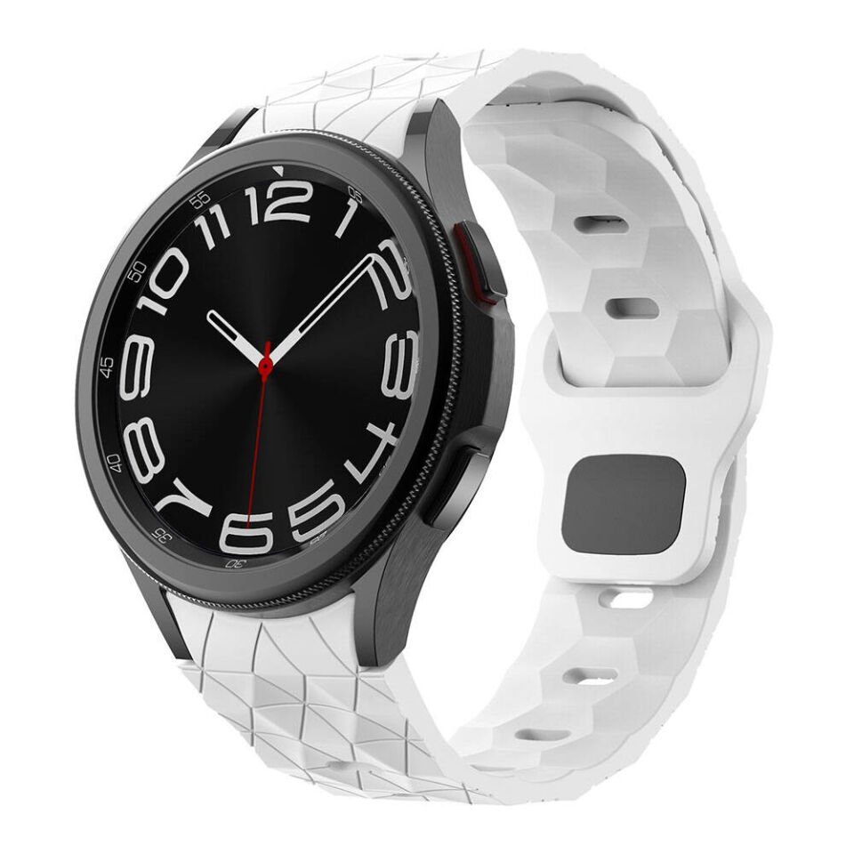 Samsung Galaxy Watch 6 44mm 20mm Futbol Desenli Spor Tasarımlı Silikon Kordon (KRD-116) Beyaz