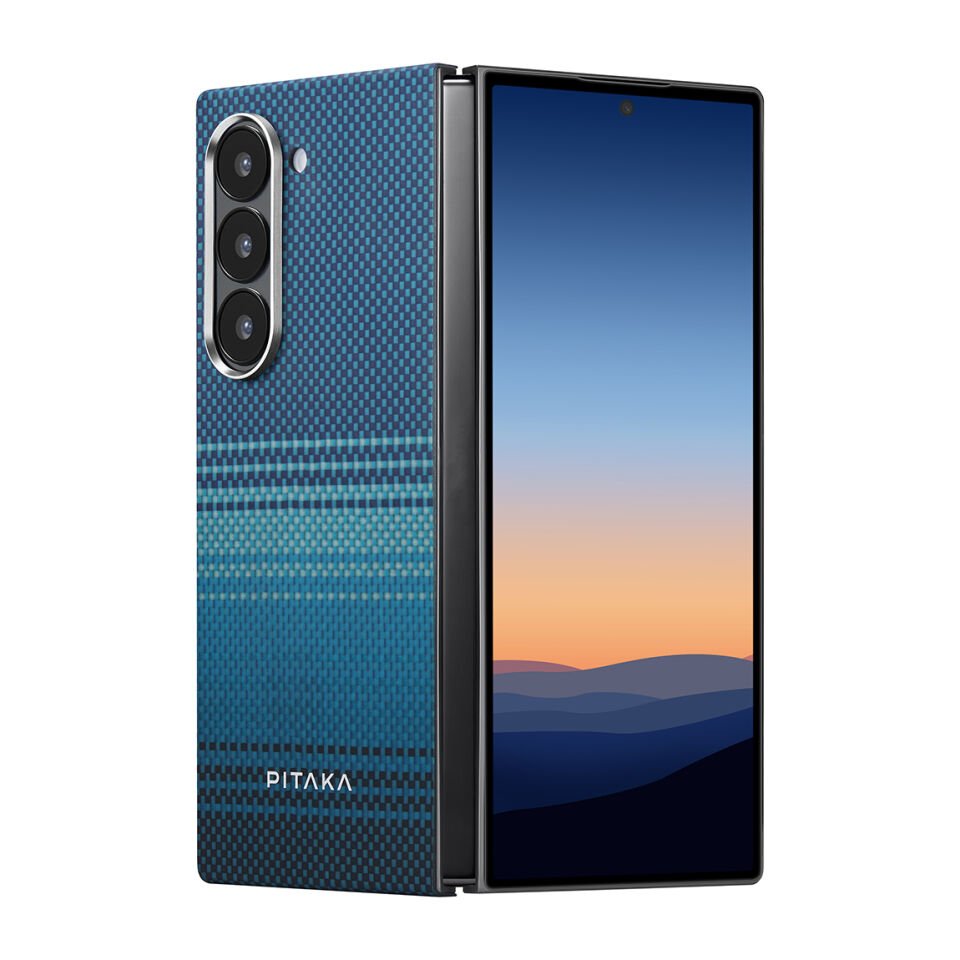 Samsung Galaxy Z Fold 6 Kılıf Magsafe Şarj Özellikli Aramid Fiber Pitaka Tactile Woven Sunset-Moonrise Serisi Moonrise Kapak
