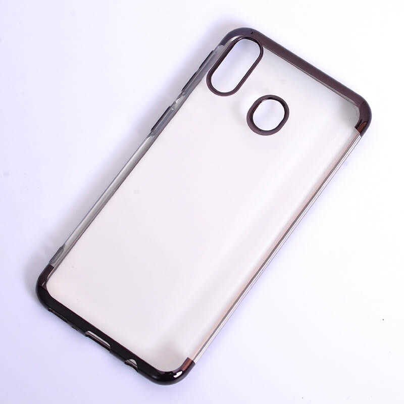 Samsung Galaxy A40 Kılıf Dört Köşe Renkli Lazer Şeffaf Silikon Kapak (GLİTTER) Siyah