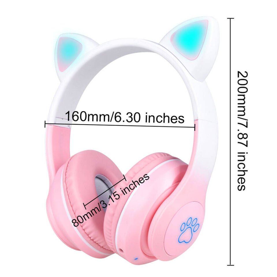 Kedi Kulaklı Tasarımlı RGB Işıklı Bluetooth Kulaklık (STN-28 Pro) Pembe
