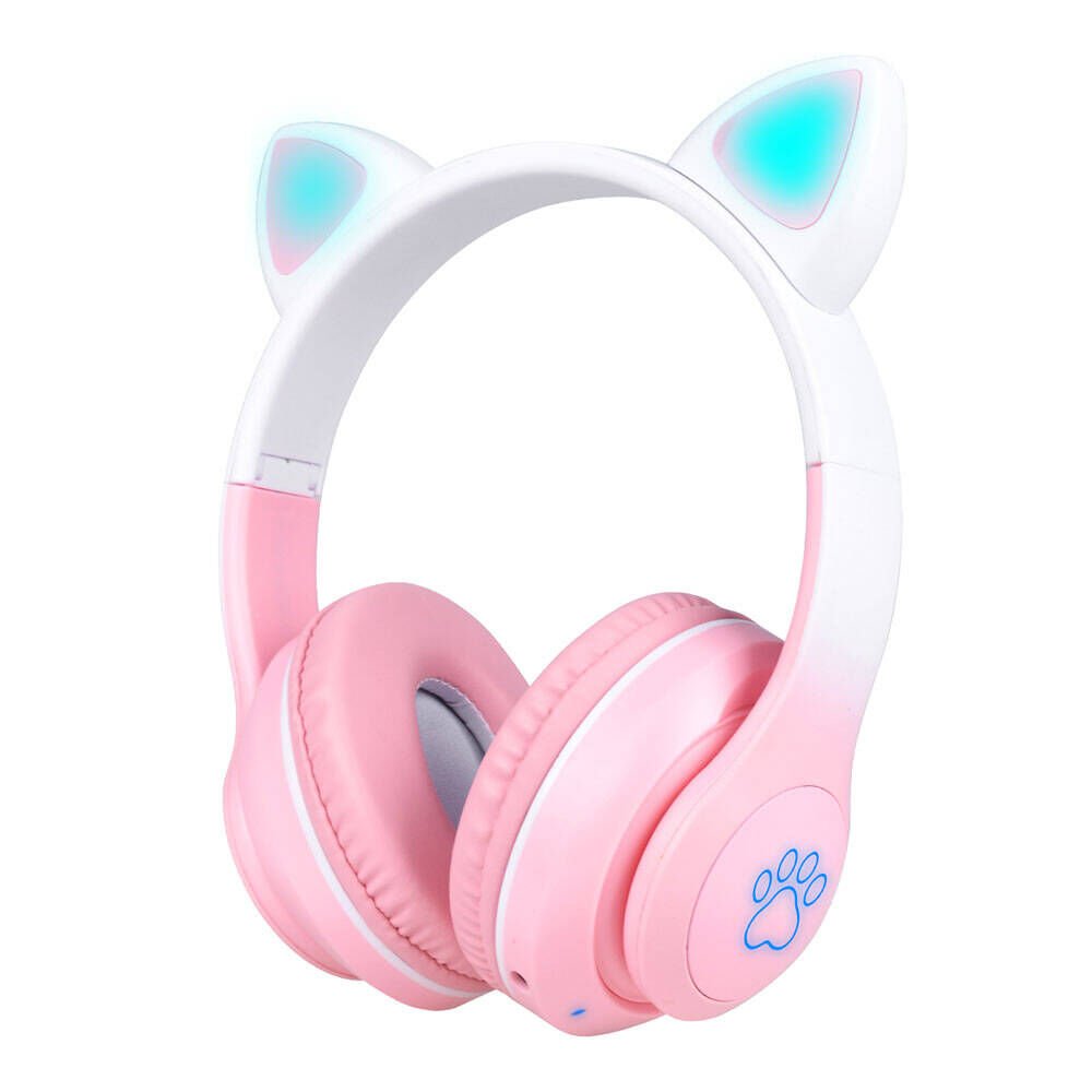 Kedi Kulaklı Tasarımlı RGB Işıklı Bluetooth Kulaklık (STN-28 Pro) Pembe