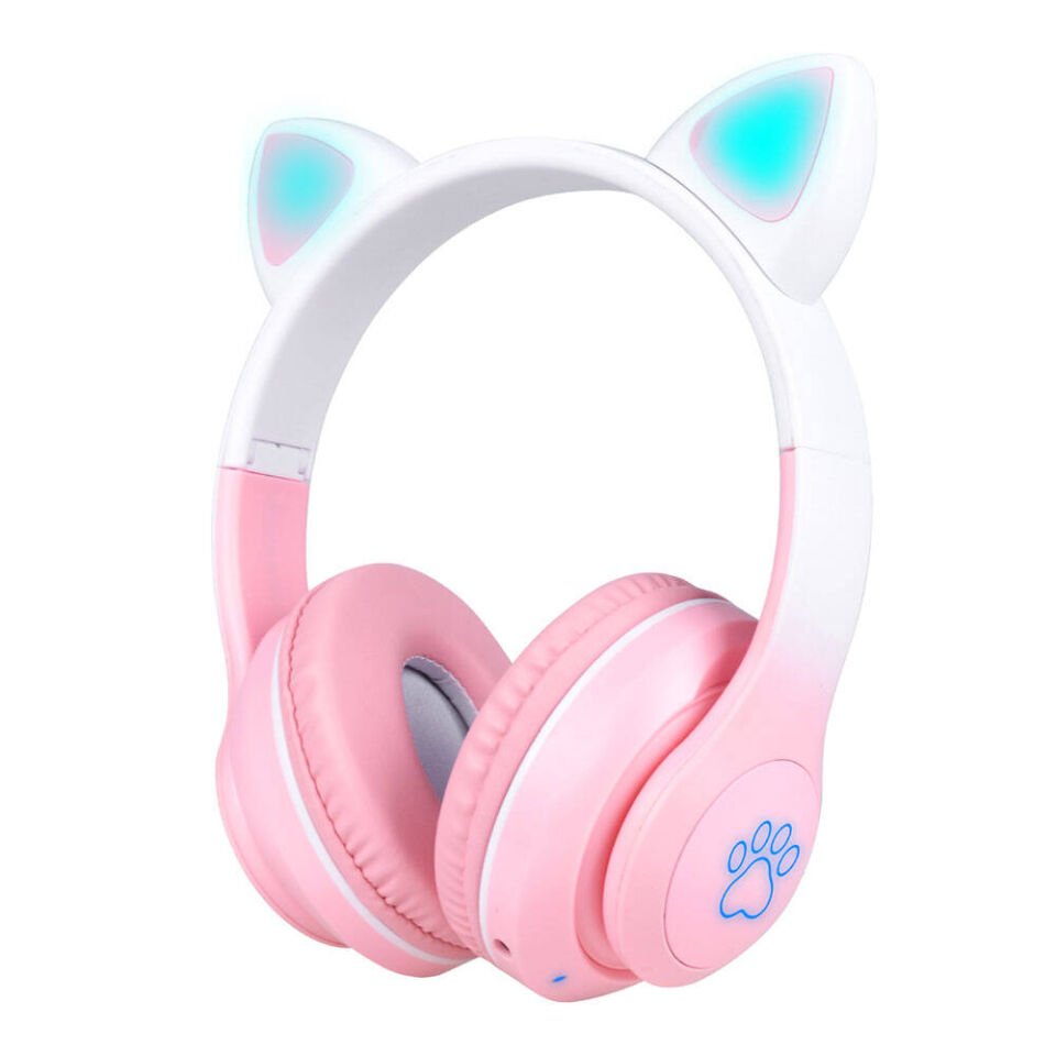 Kedi Kulaklı Tasarımlı RGB Işıklı Bluetooth Kulaklık (STN-28 Pro) Pembe