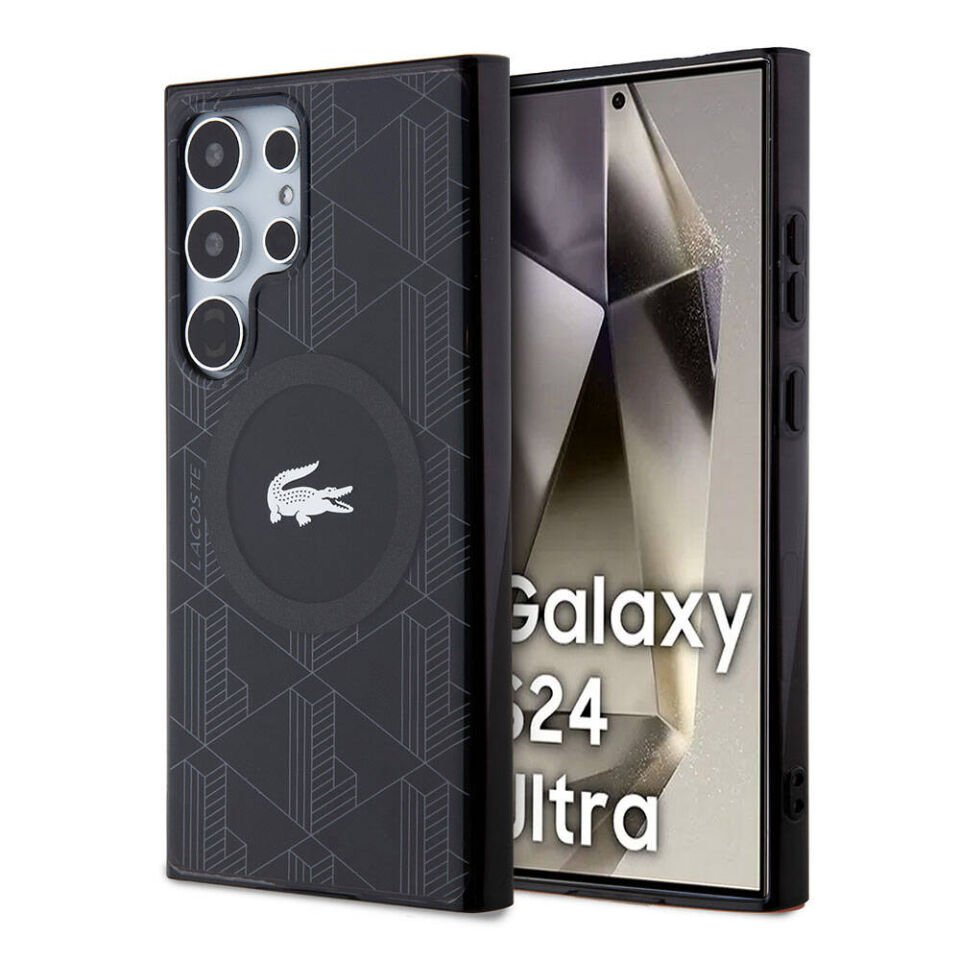 Samsung Galaxy S24 Ultra Kılıf Lacoste Orjinal Lisanslı Magsafe Şarj Özellikli Çift Katmanlı Timsah Logolu Blend Monogram Kapak