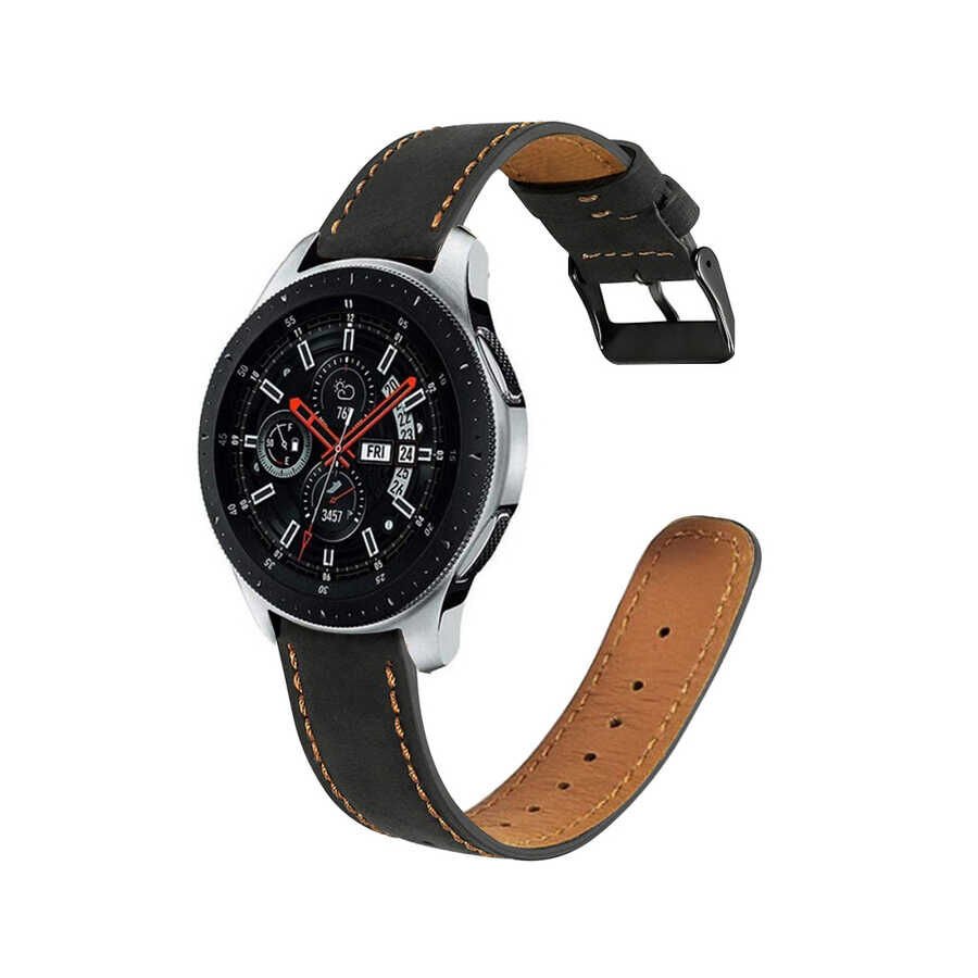 Samsung Galaxy Watch 46mm (22mm) Deri Kordon İnce Şık Tasarım (KRD-29) Kahverengi