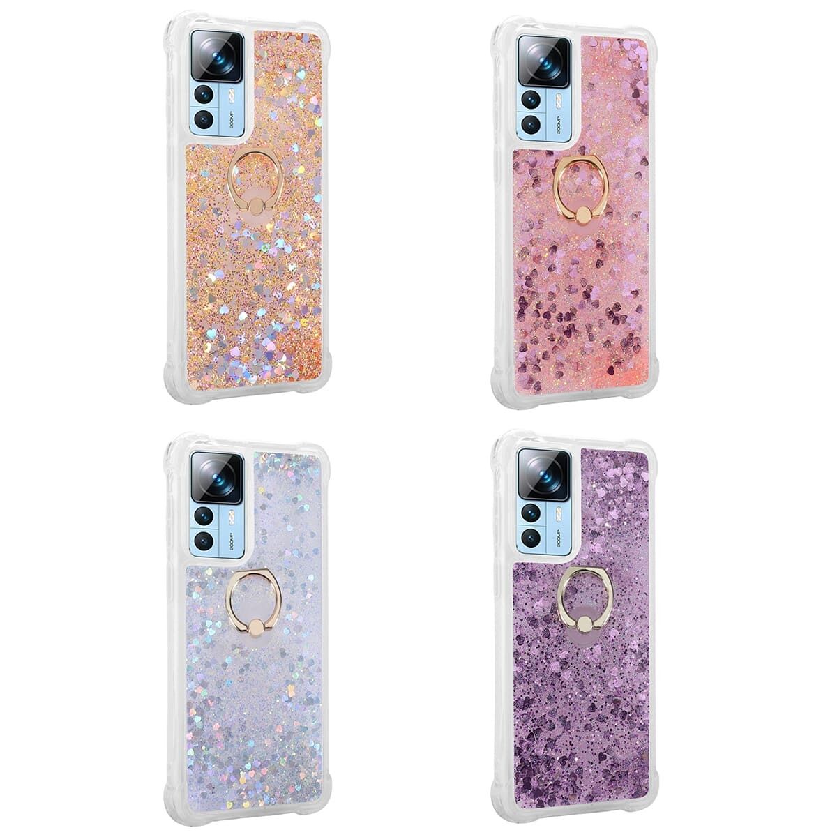 Xiaomi Mi 12T Pro Kılıf Sıvılı Akışkanlı Desenli Simli Yüzüklü Silikon Kapak (MİLCE) Gold