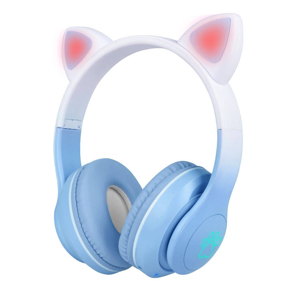 Kedi Kulaklı Tasarımlı RGB Işıklı Bluetooth Kulaklık (STN-28 Pro) Mavi
