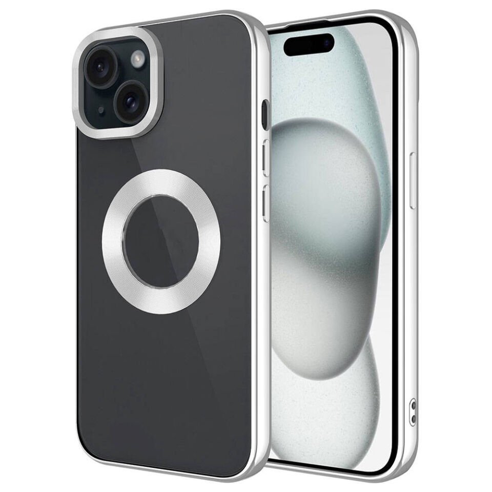 Apple iPhone 15 Kılıf Kamera Lens Korumalı Logo Gösteren Parlak Kenarlı Kapak (TEK-OMEGA) Derin Mor