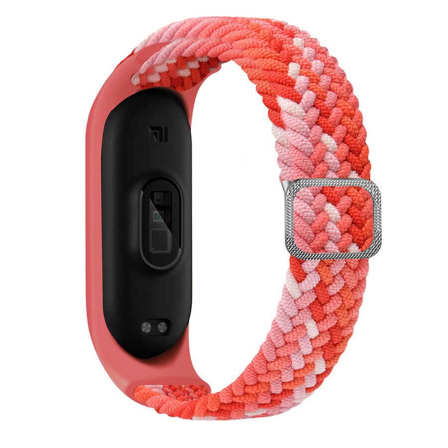 Xiaomi Mi Band 3/4/5/6 Örgülü Kordon Esnek Yapılı Metal Tokalı Tasarım (KRD-49) Colorful Red