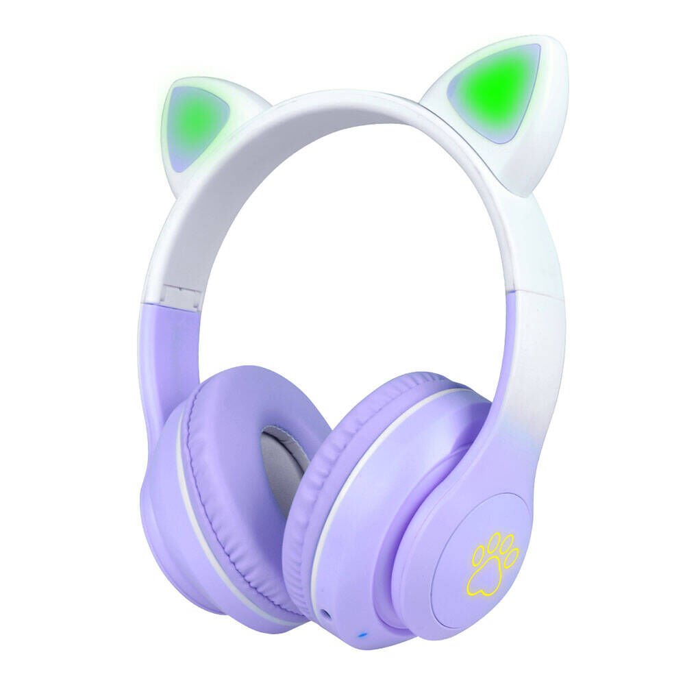 Kedi Kulaklı Tasarımlı RGB Işıklı Bluetooth Kulaklık (STN-28 Pro) Mor