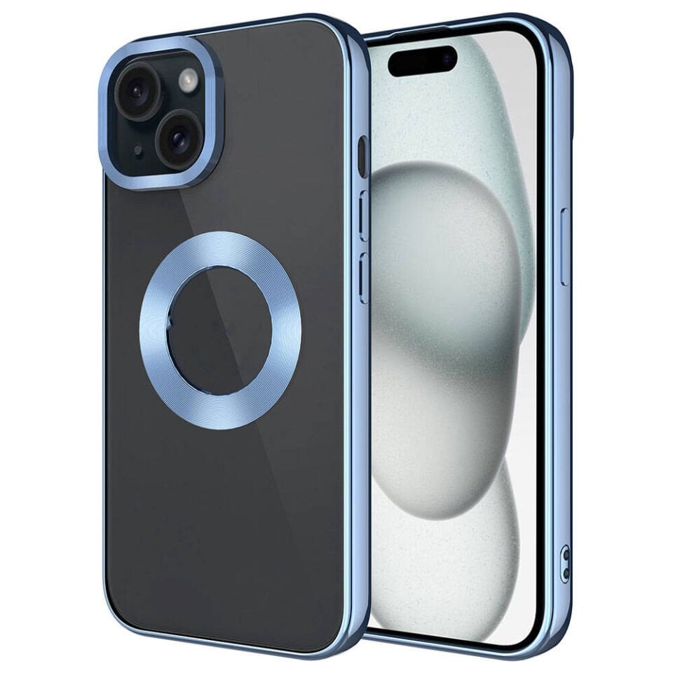 Apple iPhone 15 Kılıf Kamera Lens Korumalı Logo Gösteren Parlak Kenarlı Kapak (TEK-OMEGA) Sierra Mavi