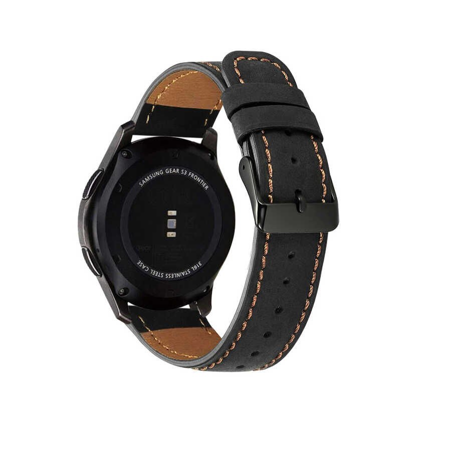 Xiaomi Amazfit Pace (22mm) Deri Kordon İnce Şık Tasarım (KRD-29) Siyah