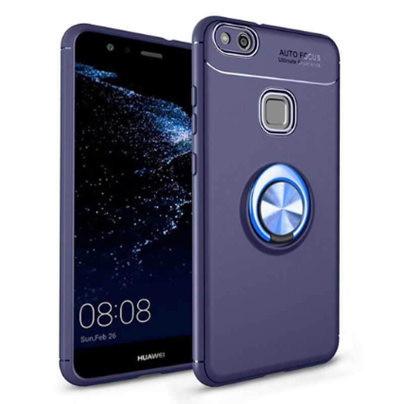 Huawei P10 Lite Kılıf Kamera Çıkıntılı Renkli Yüzüklü Standlı Mıknatıslı Kapak (RAVEL) Siyah-Rose Gold