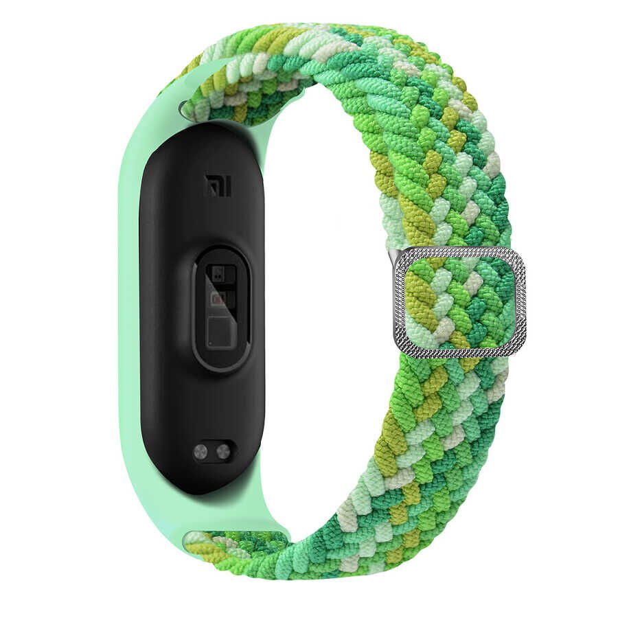 Xiaomi Mi Band 3/4/5/6 Örgülü Kordon Esnek Yapılı Metal Tokalı Tasarım (KRD-49) Colorful Green