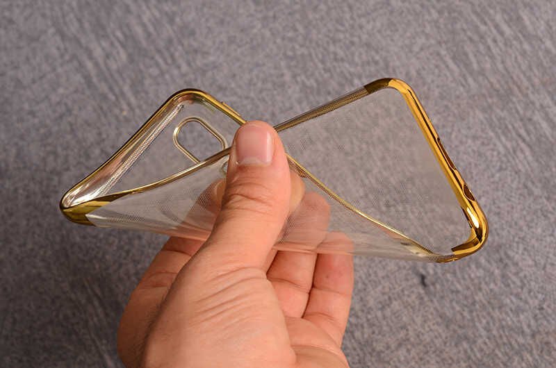 Samsung Galaxy A2 Core Kılıf Dört Köşe Renkli Lazer Şeffaf Silikon Kapak (GLİTTER) Gold