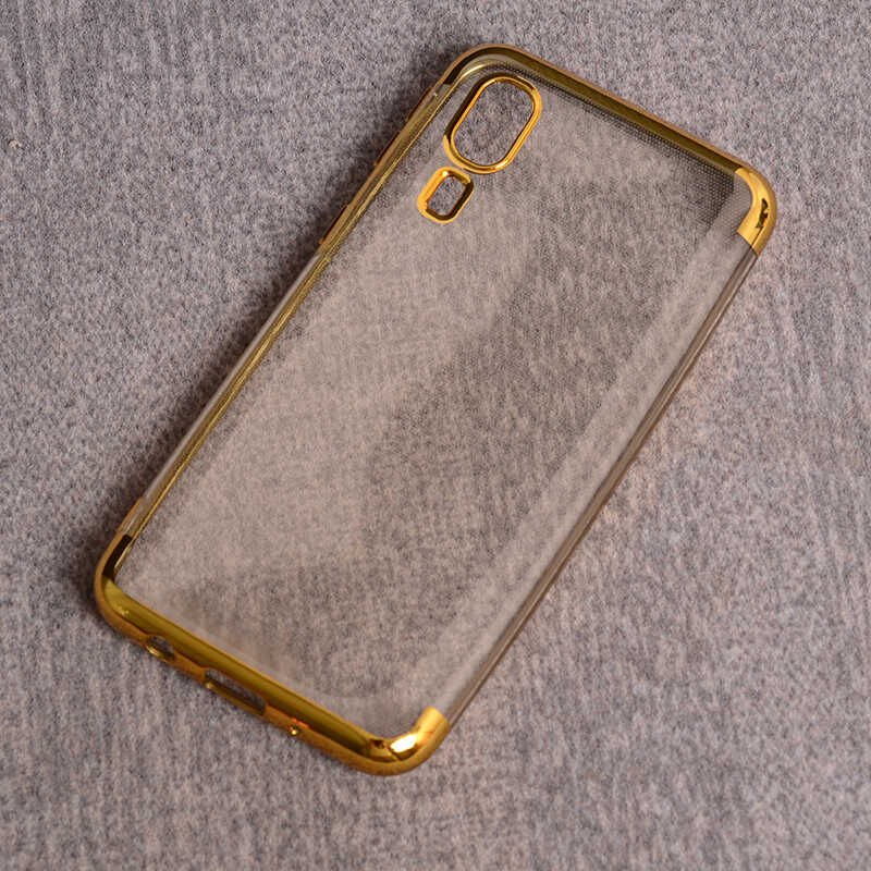 Samsung Galaxy A2 Core Kılıf Dört Köşe Renkli Lazer Şeffaf Silikon Kapak (GLİTTER) Gold