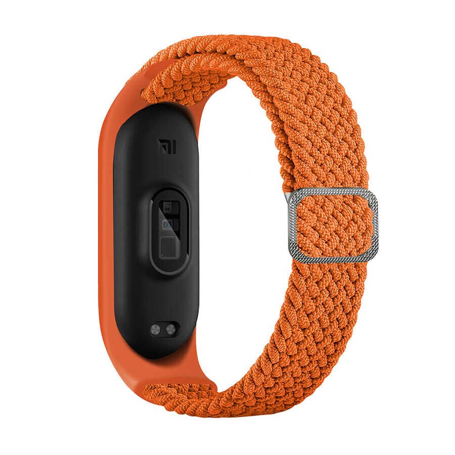 Xiaomi Mi Band 3/4/5/6 Örgülü Kordon Esnek Yapılı Metal Tokalı Tasarım (KRD-49) Papaya