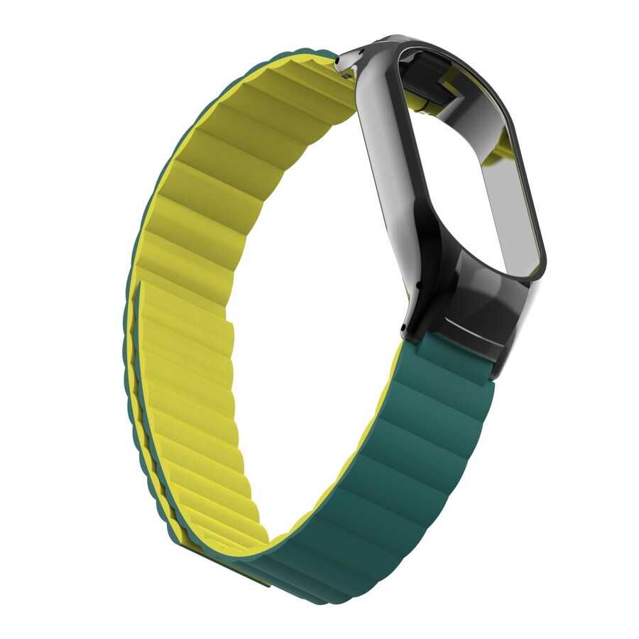 Xiaomi Mi Band 7 Kordon Çift Renkli Mıknatıslı Magnetic Deri Baklalı Tasarım (KRD-69) Açık Yeşil