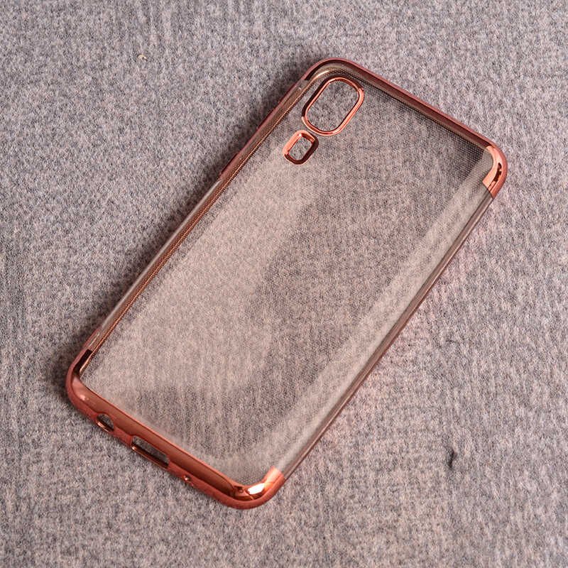 Samsung Galaxy A2 Core Kılıf Dört Köşe Renkli Lazer Şeffaf Silikon Kapak (GLİTTER) Rose Gold