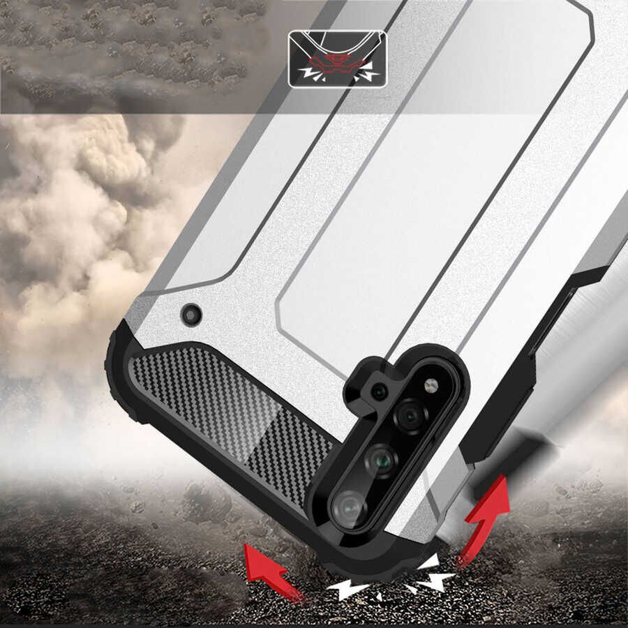 Huawei Honor 20 Kılıf Armor Köşe Korumalı Çift Katman Tank Zırh Kapak (CRASH) Mavi