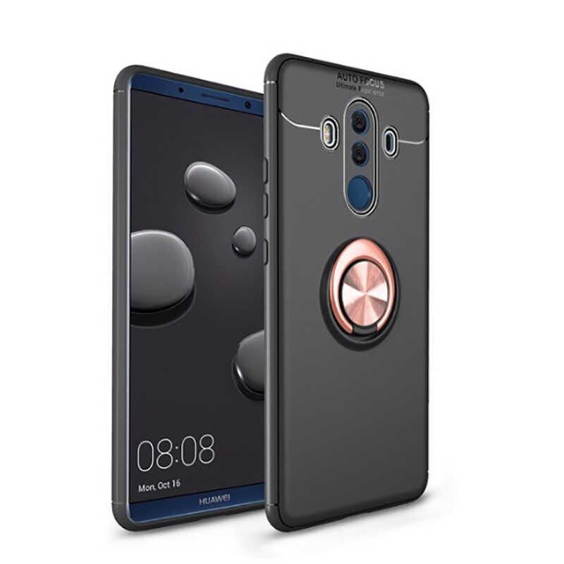 Huawei Mate 10 Pro Kılıf Kamera Çıkıntılı Renkli Yüzüklü Standlı Mıknatıslı Kapak (RAVEL) Kırmızı