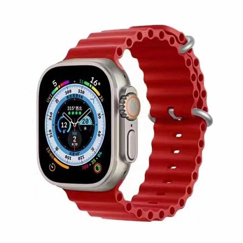 Apple Watch 2/3/4/5/6/7/8/se/ultra/nike 42mm 44mm 45mm 49mm Silikon Kordon Tasarım (KRD-75) Kırmızı