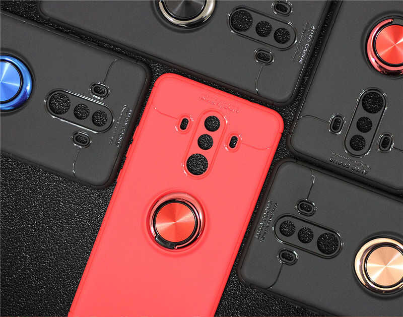 Huawei Mate 10 Pro Kılıf Kamera Çıkıntılı Renkli Yüzüklü Standlı Mıknatıslı Kapak (RAVEL) Mavi