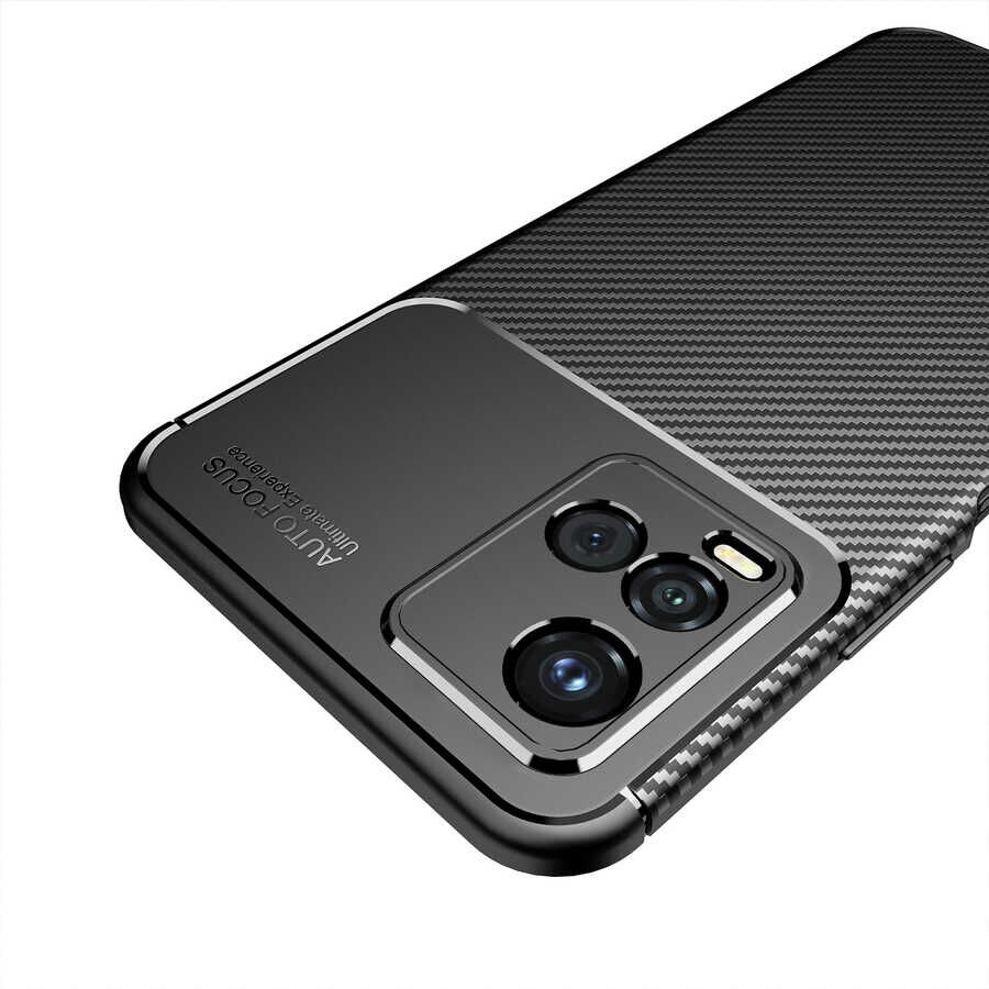 Vivo Y33S Kılıf Kamera Çıkıntılı Karbon Fiber Dokulu Renk Atmaz Kapak (NEGRO) Siyah