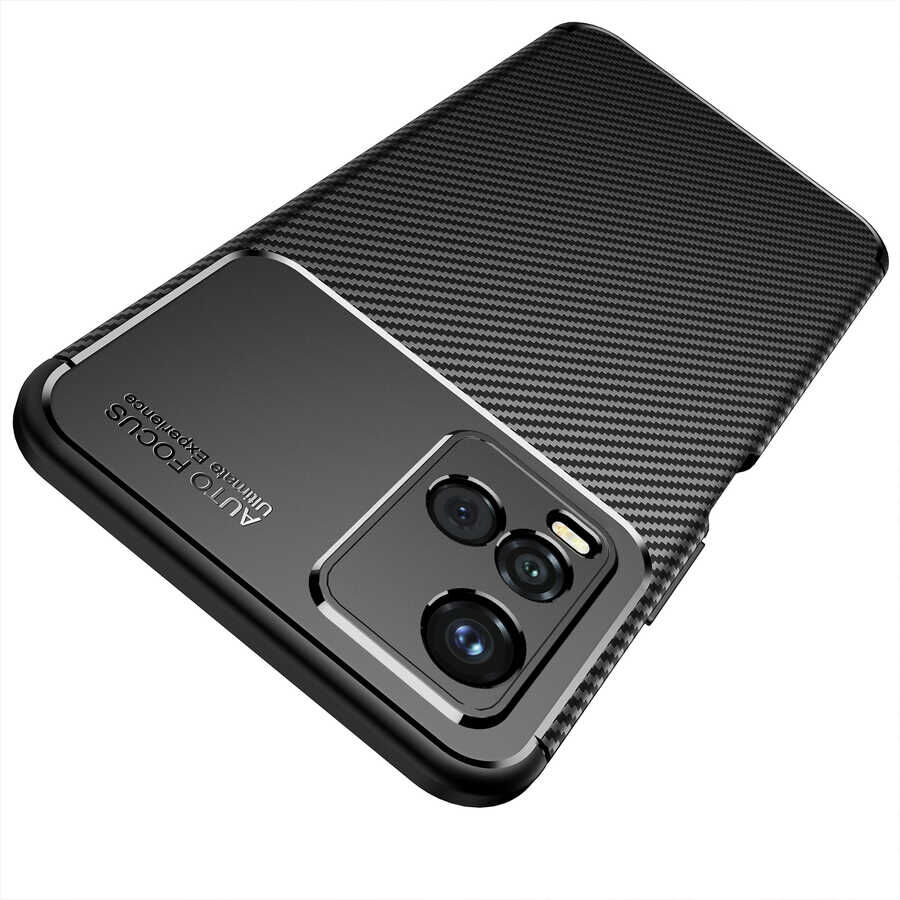 Vivo Y33S Kılıf Kamera Çıkıntılı Karbon Fiber Dokulu Renk Atmaz Kapak (NEGRO) Lacivert
