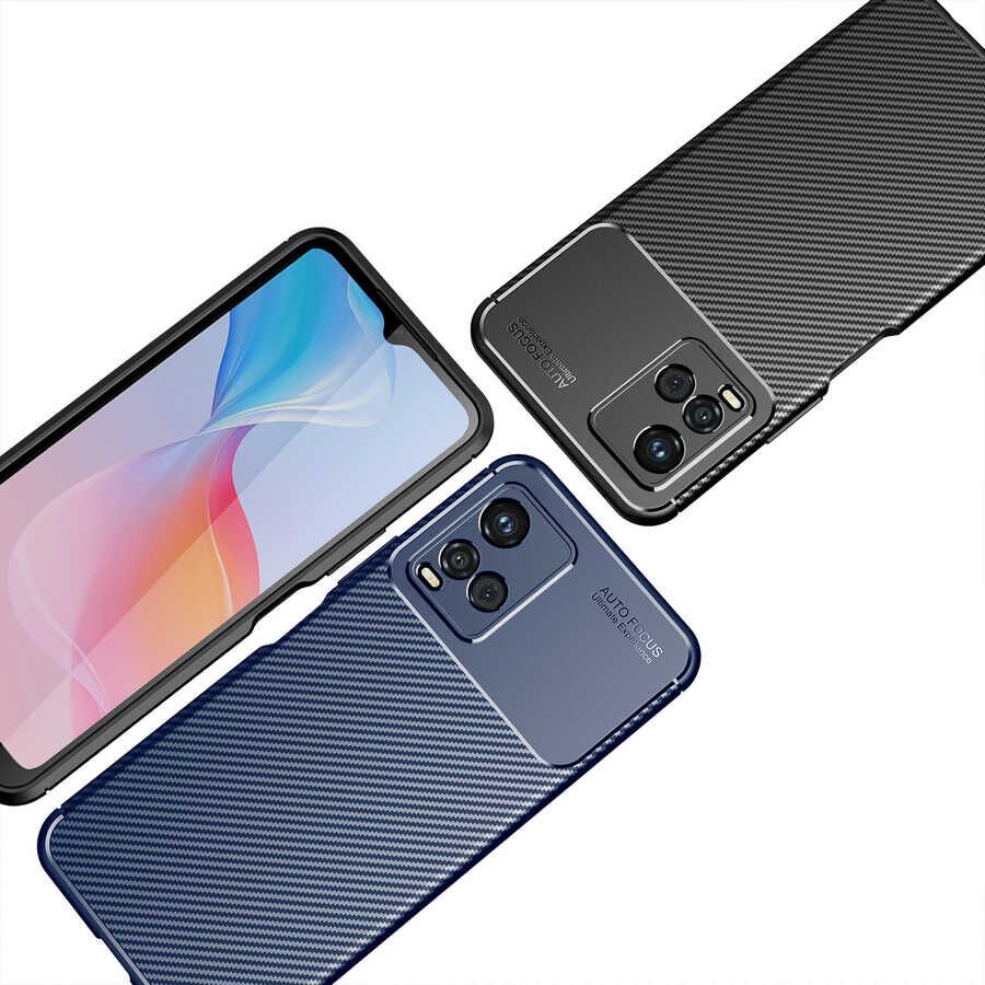 Vivo Y32 Kılıf Kamera Çıkıntılı Karbon Fiber Dokulu Renk Atmaz Kapak (NEGRO) Siyah