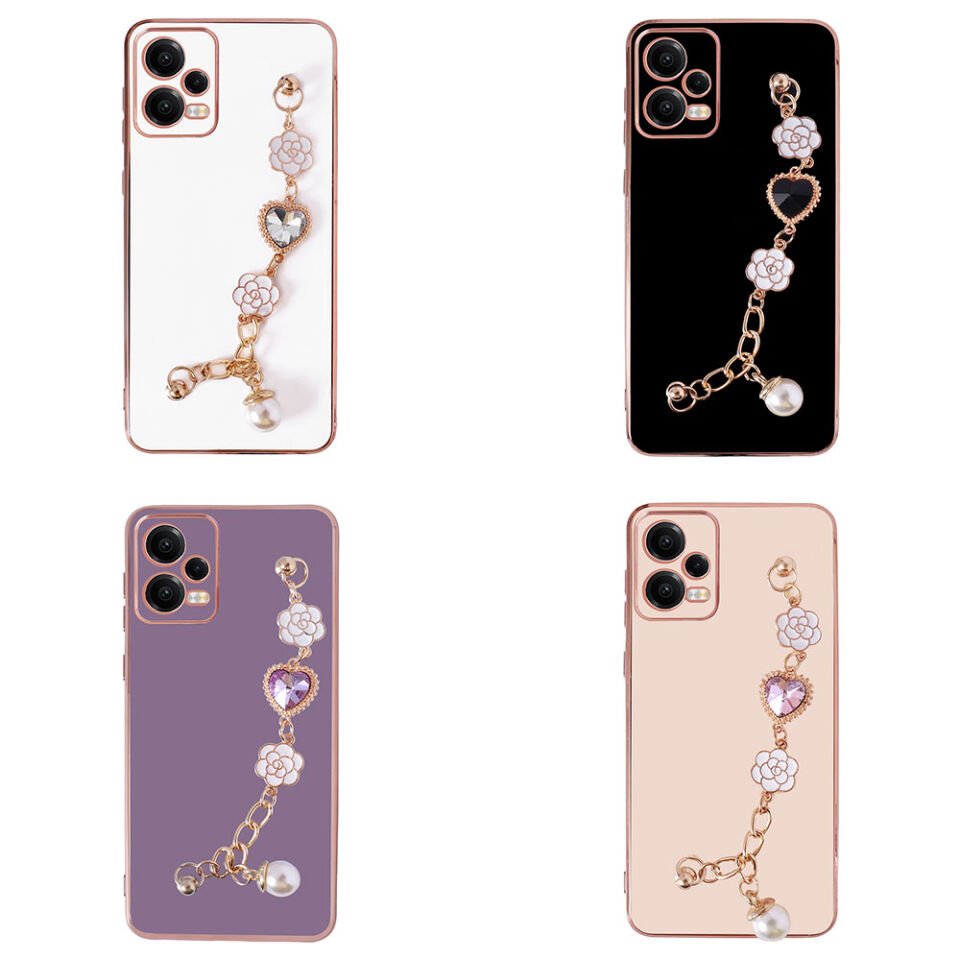 Xiaomi Redmi Note 12 5G Kılıf Çiçek Desenli Askılı Tutamaçlı Kamera Korumalı Kapak (TAKA) Beyaz