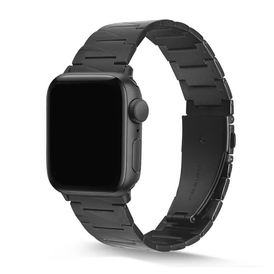 Apple Watch 2/3/4/5/6/7/8/se/ultra/nike 42mm 44mm 45mm 49mm Metal Kordon Renkli Tasarım (KRD-48) Siyah