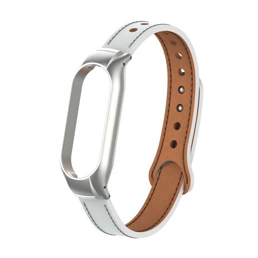Xiaomi Mi Band 7 Deri Kordon Metal Tokalı Tasarım (KRD-68) Siyah