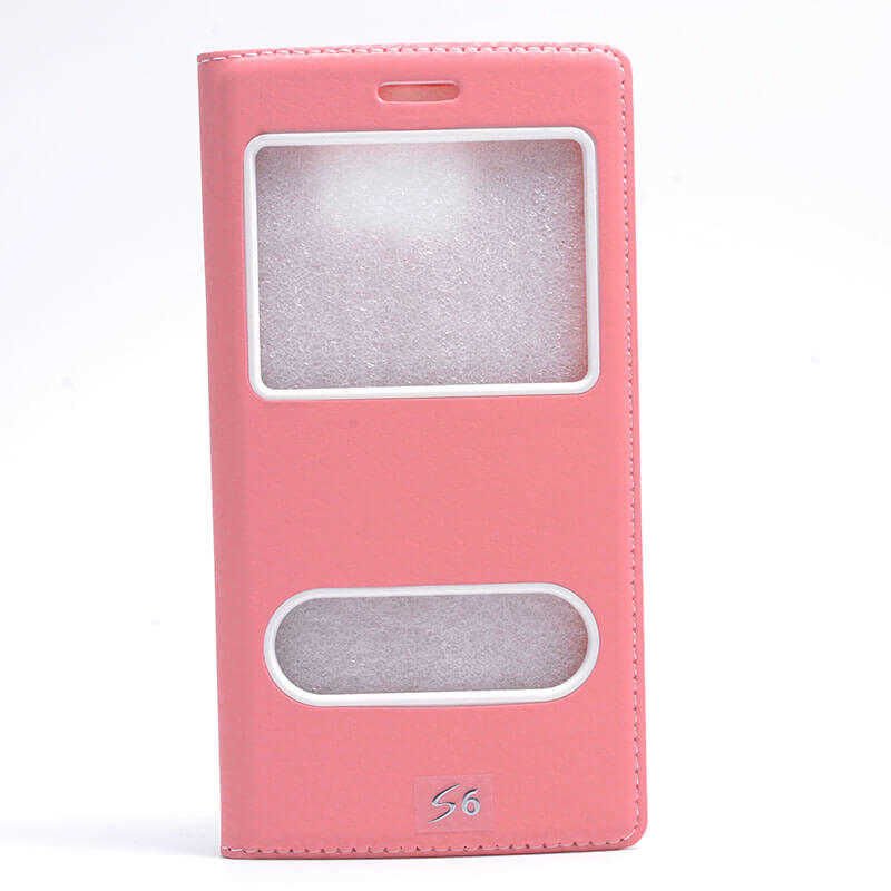 Samsung Galaxy S6 Kapaklı Kılıf Mıknatıslı 360 Tam Korumalı (DOLCE) Pembe Açık