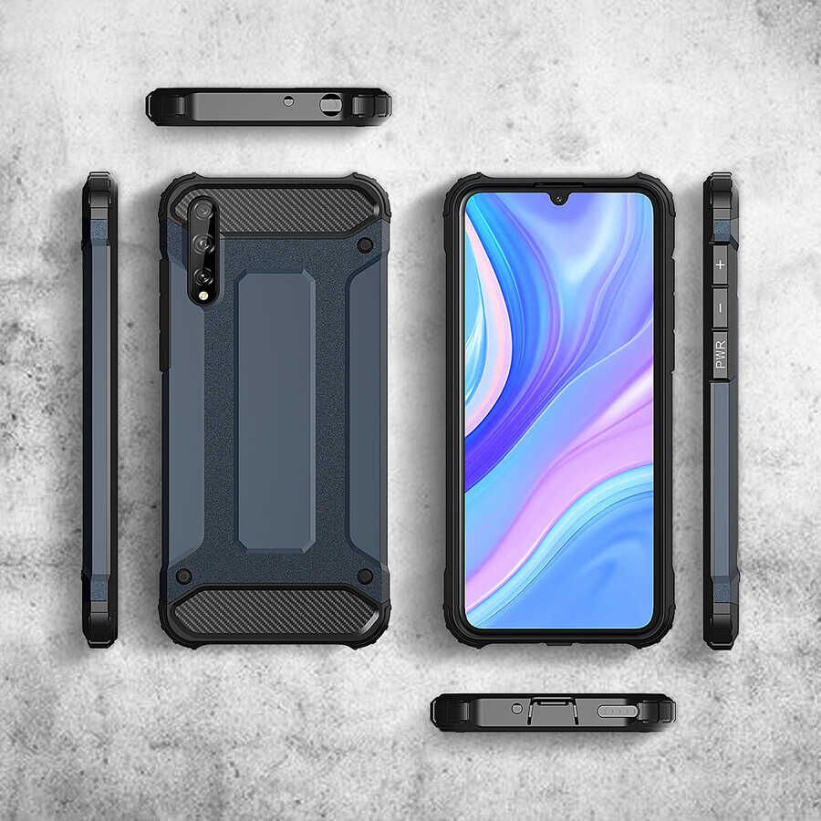 Huawei P Smart S (Y8P) Kılıf Armor Köşe Korumalı Çift Katman Tank Zırh Kapak (CRASH) Mavi