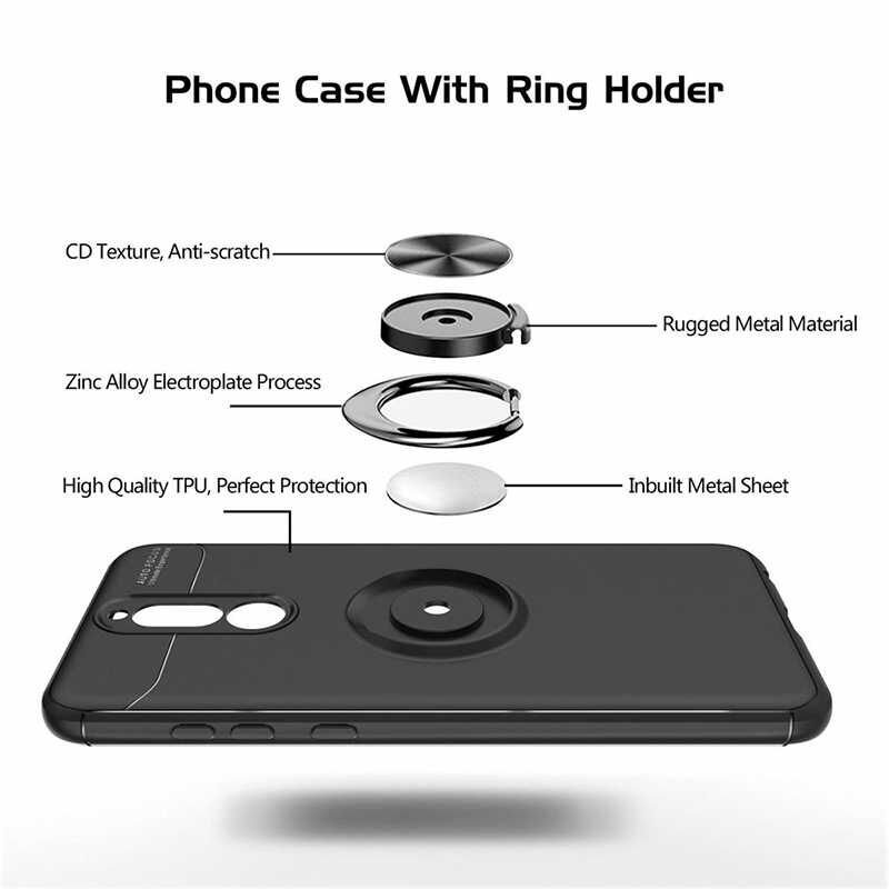 Huawei Mate 10 Lite Kılıf Kamera Çıkıntılı Renkli Yüzüklü Standlı Mıknatıslı Kapak (RAVEL) Siyah-Mavi