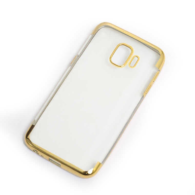 Samsung Galaxy J2 Core Kılıf Dört Köşe Renkli Lazer Şeffaf Silikon Kapak (GLİTTER) Gold