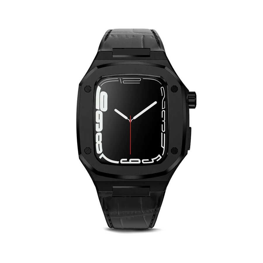 Apple Watch 2/3/4/5/6/7/8/se/ultra/nike 42mm 44mm 45mm 49mm Metal Kordon Tasarım (KRD-67) Siyah