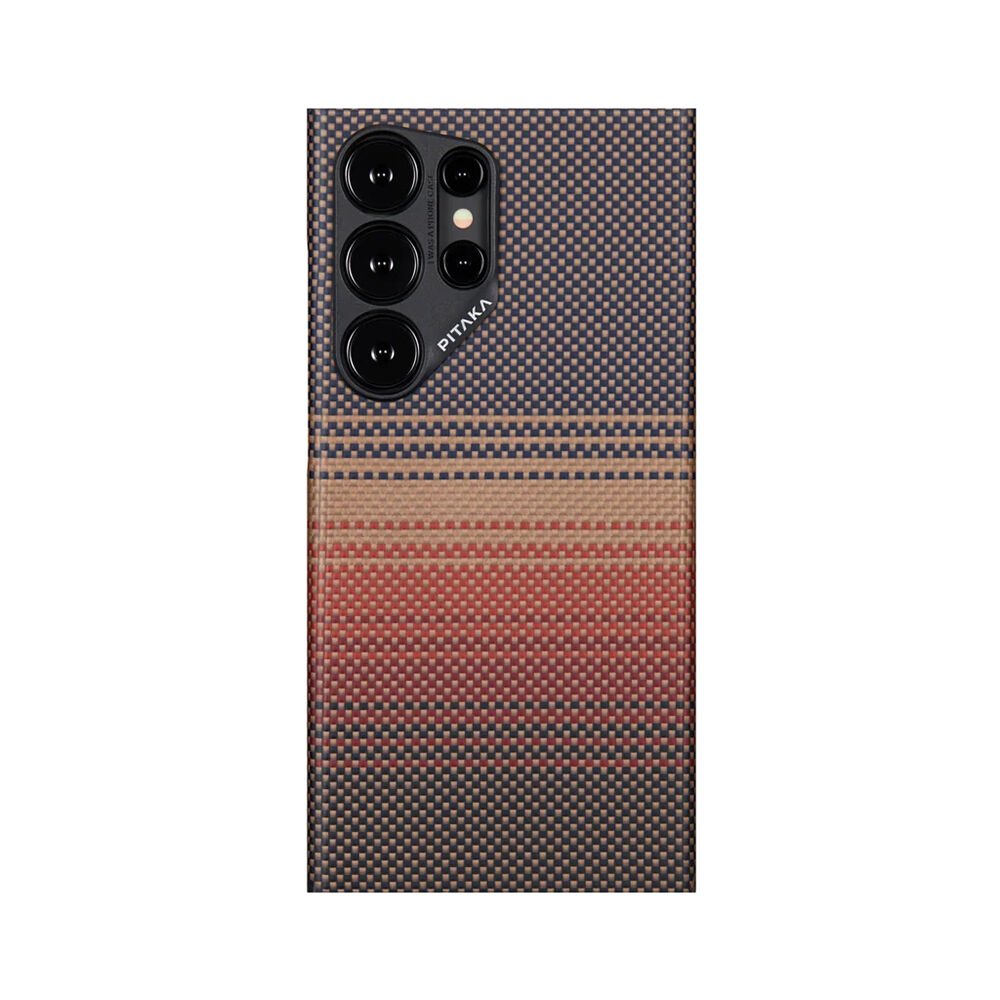 Samsung Galaxy S24 Ultra Kılıf Magsafe Şarj Özellikli Aramid Fiber Pitaka Tactile Woven Sunset-Moonrise Serisi Sunset Kapak