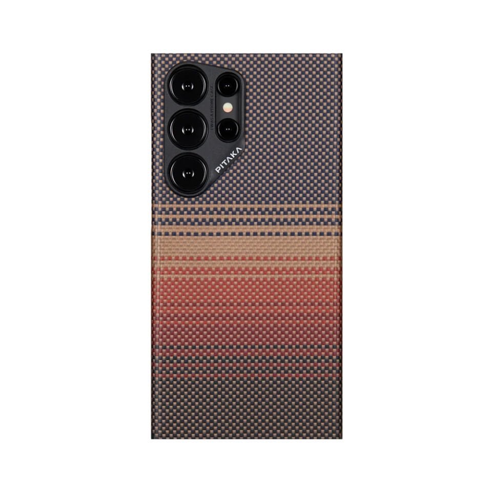Samsung Galaxy S24 Ultra Kılıf Magsafe Şarj Özellikli Aramid Fiber Pitaka Tactile Woven Sunset-Moonrise Serisi Sunset Kapak