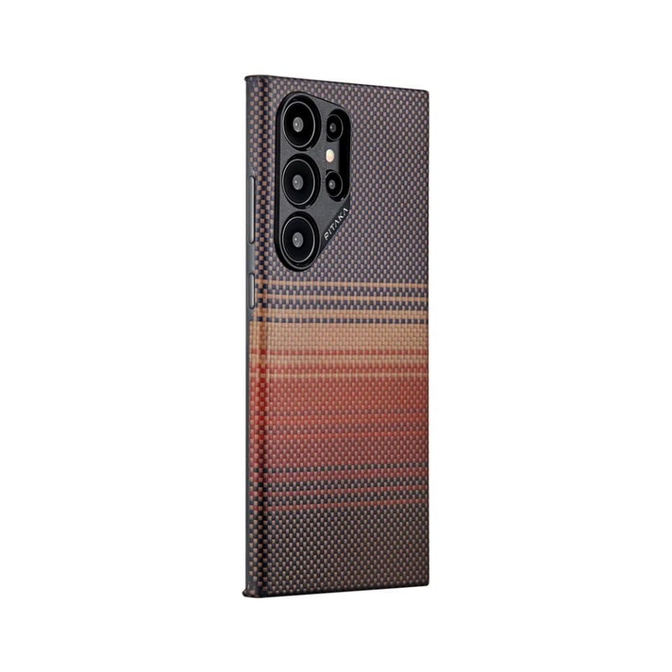 Samsung Galaxy S24 Ultra Kılıf Magsafe Şarj Özellikli Aramid Fiber Pitaka Tactile Woven Sunset-Moonrise Serisi Sunset Kapak