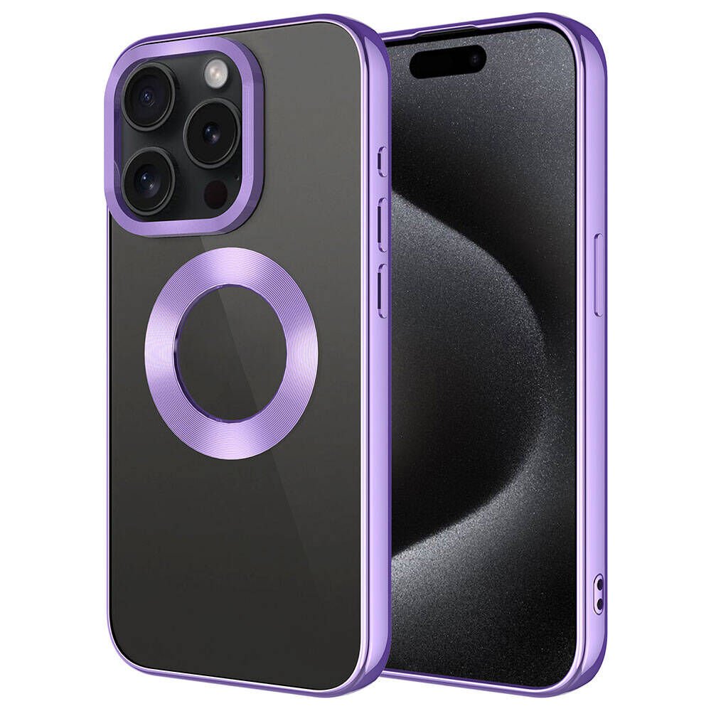 Apple iPhone 15 Pro Kılıf Kamera Lens Korumalı Logo Gösteren Parlak Kenarlı Kapak (TEK-OMEGA) Lila