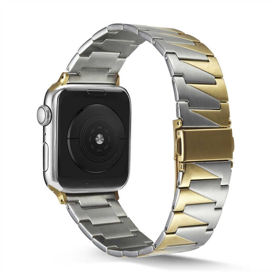 Apple Watch 2/3/4/5/6/7/8/se/ultra/nike 42mm 44mm 45mm 49mm Metal Kordon Renkli Tasarım (KRD-48) Gümüş-Rosegold
