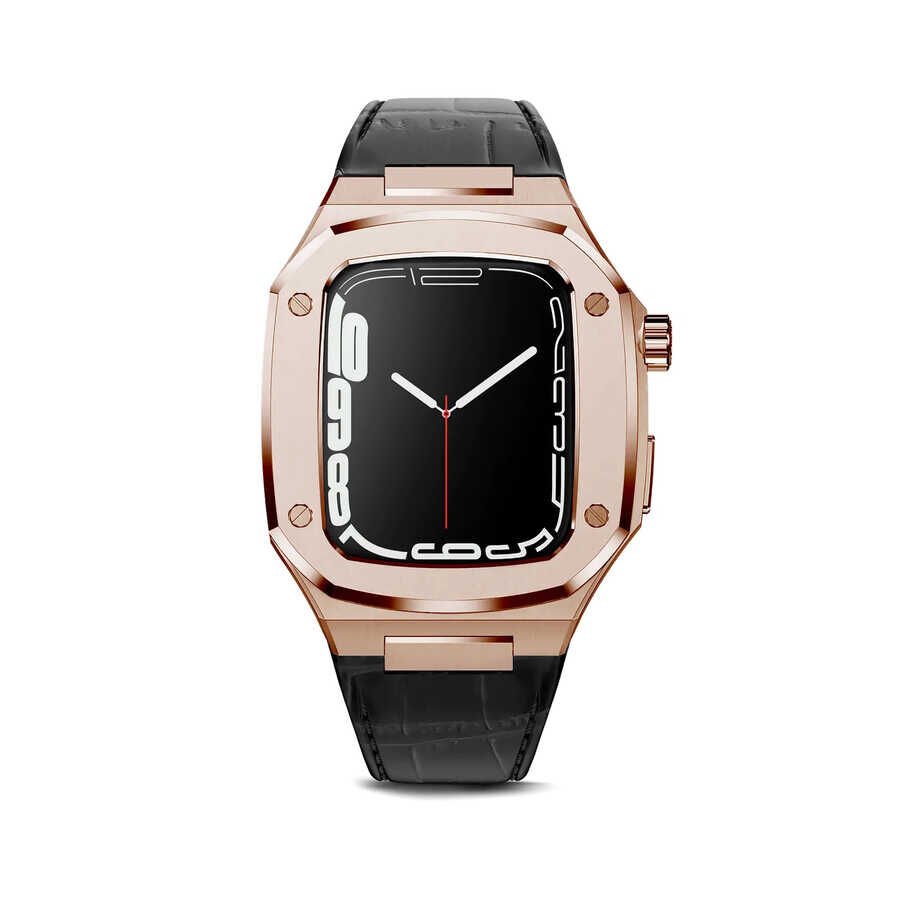 Apple Watch 2/3/4/5/6/7/8/se/ultra/nike 42mm 44mm 45mm 49mm Metal Kordon Tasarım (KRD-67) Siyah-Rose Gold